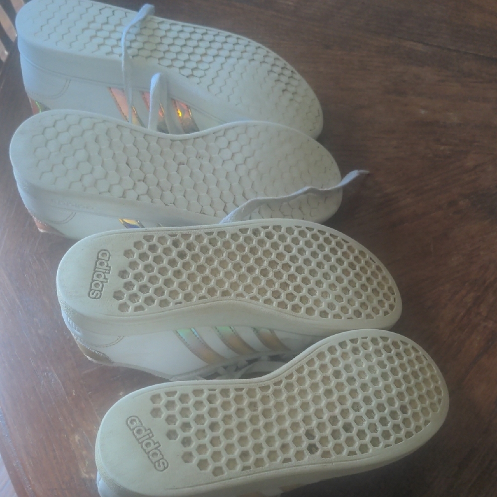 Adidas Big Kids White Sneakers with Colorful Stripes, 2 Pair Sz 3 & 4 - Picture 7 of 7